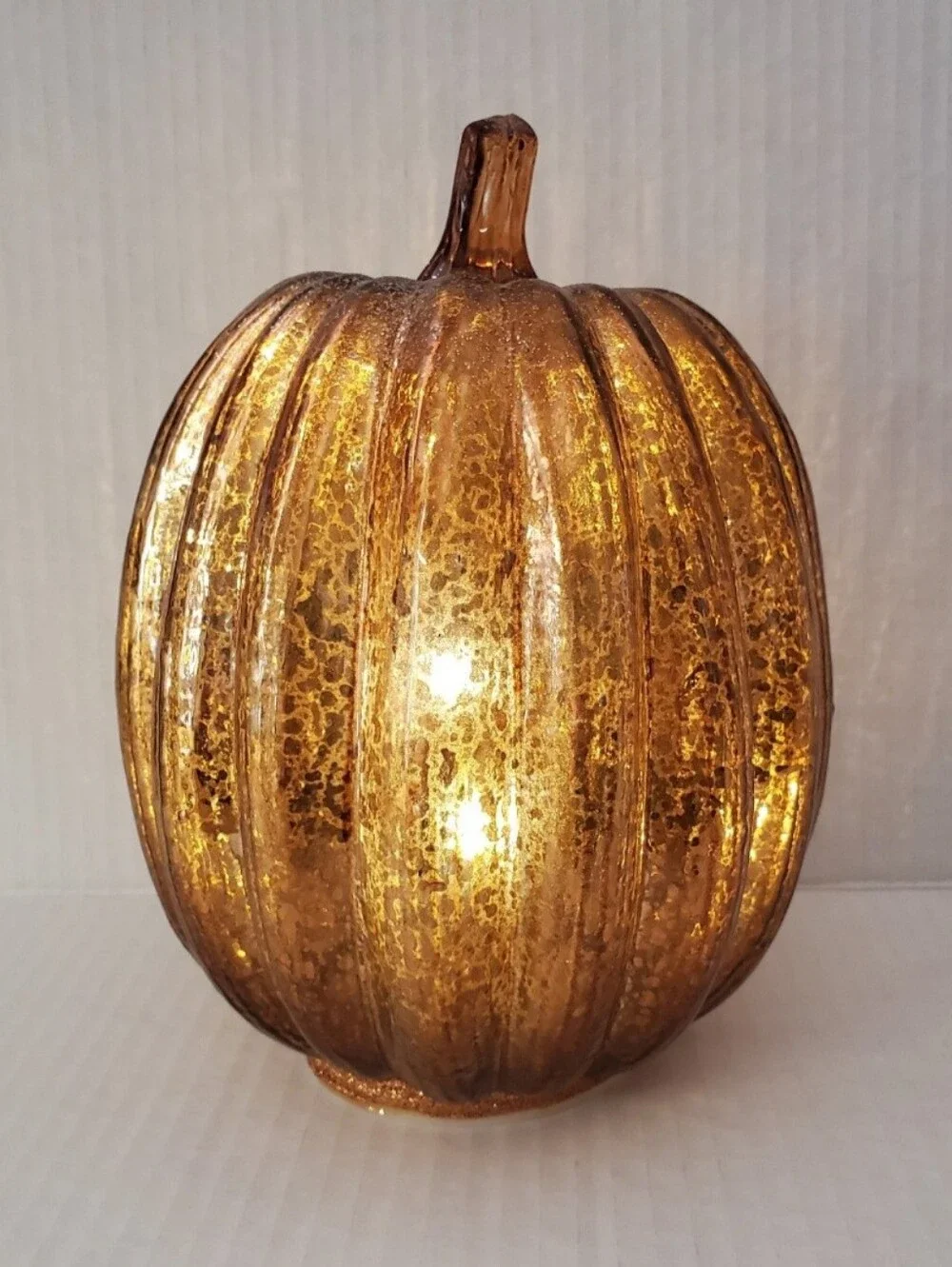 Burton & Burton Copper Silver Gourd Lighted Pumpkin Battery Operated Centerpiece